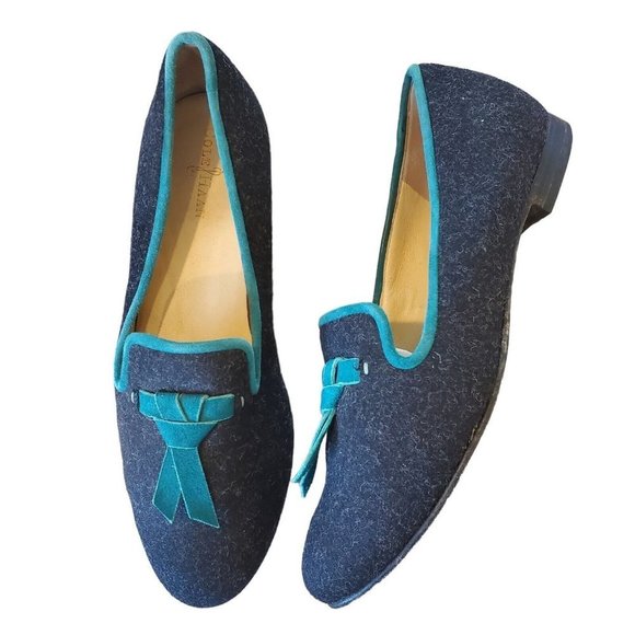 Cole Haan Shoes - Cole Haan Sabrina Women's Charcoal Gray Wool Loafers Flats Teal Bow Size 6